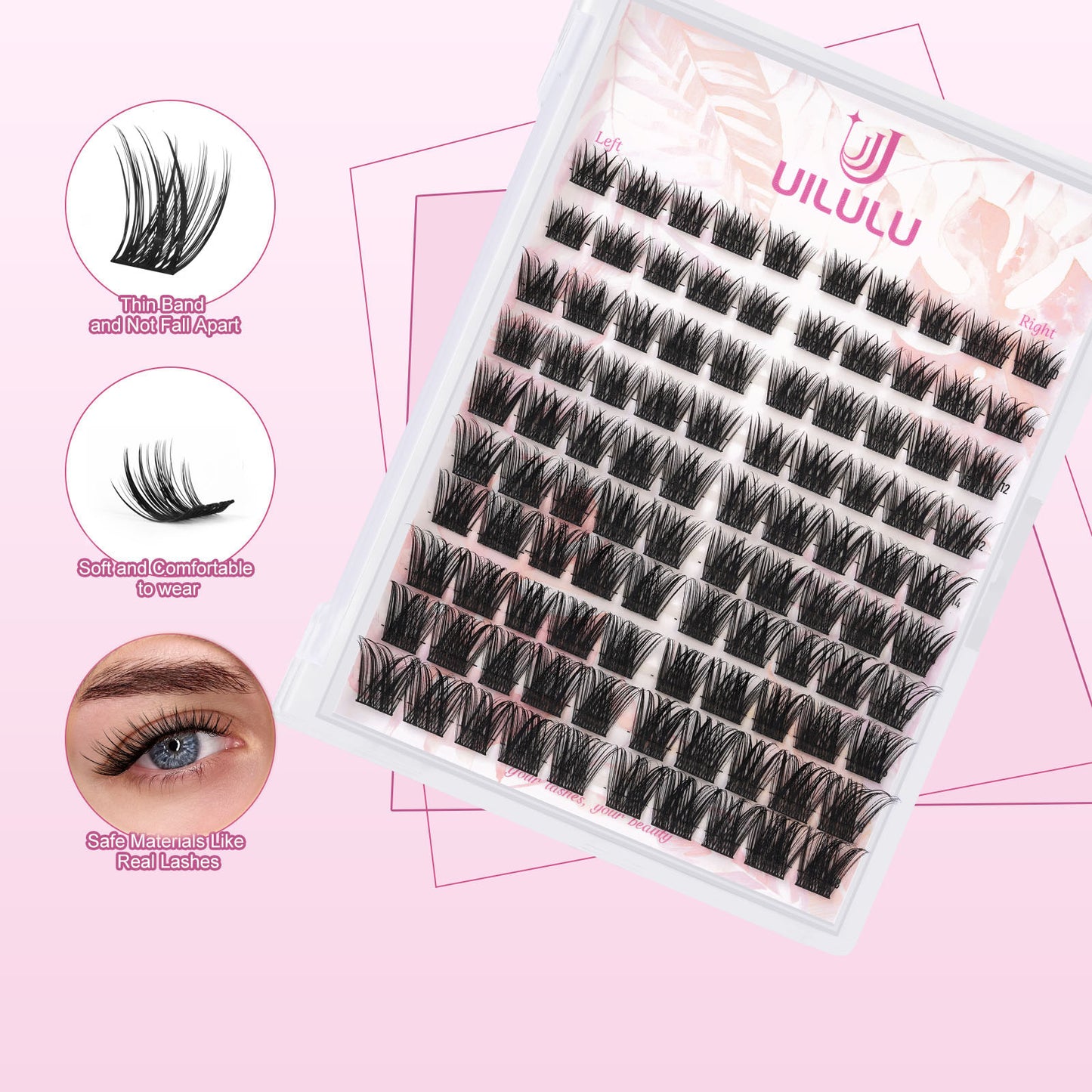 Uilulu Lash Clusters Kit 10-18mm D Curl Clusters Eyelash Extensions Kit False Eyelash Clusters DIY Eyelash Extensions Individual Cluster Lashes (U017 Lashes Only, D Curl, 10-18 MIX)
