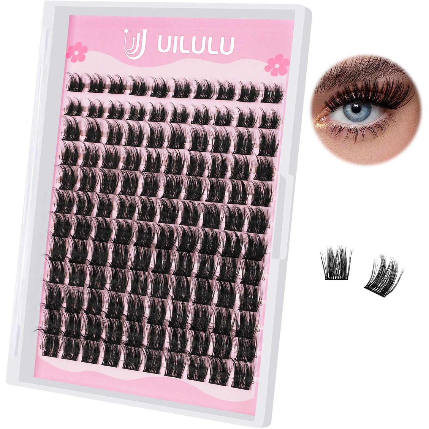 Uilulu Lash Clusters D Curl Fluffy Individual Lashes 0.07D 10-18 MIX 120 Eyelashes Clusters Lashes DIY Lash Extensions at Home False Lashes Wide Band Wispy Eye Lash Clusters(U05 Lash Only, 10-18mix)