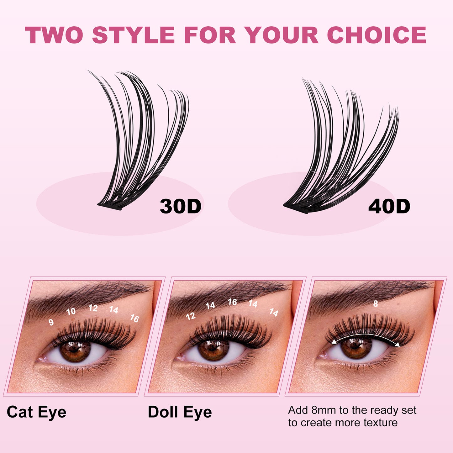 UILULU DIY Cluster Lashes 280pcs Individual 30D+40D Natural Lashes Clusters D Curl Eyelash Extension, False Eyelashes Lash Clusters At Home Lash Extensions (30D+40D-0.07D-9-16MM Lash Only)