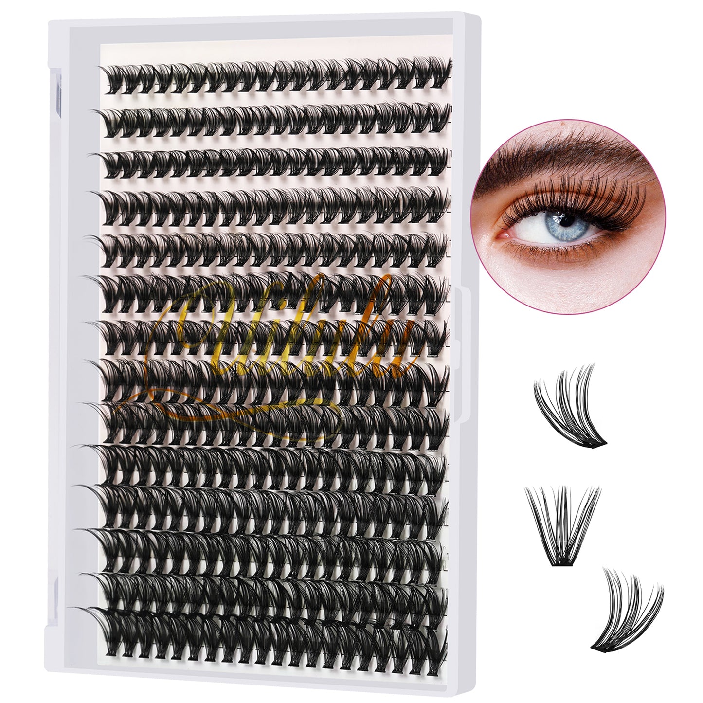 UILULU DIY Lash Extension Kit 280pcs Individual Lashes Clusters D Curl Lash Clusters, Lash Kit with Lash Bond and Seal, Remover, Lash Tweezers (40D-0.07D-9-16MM Kit)