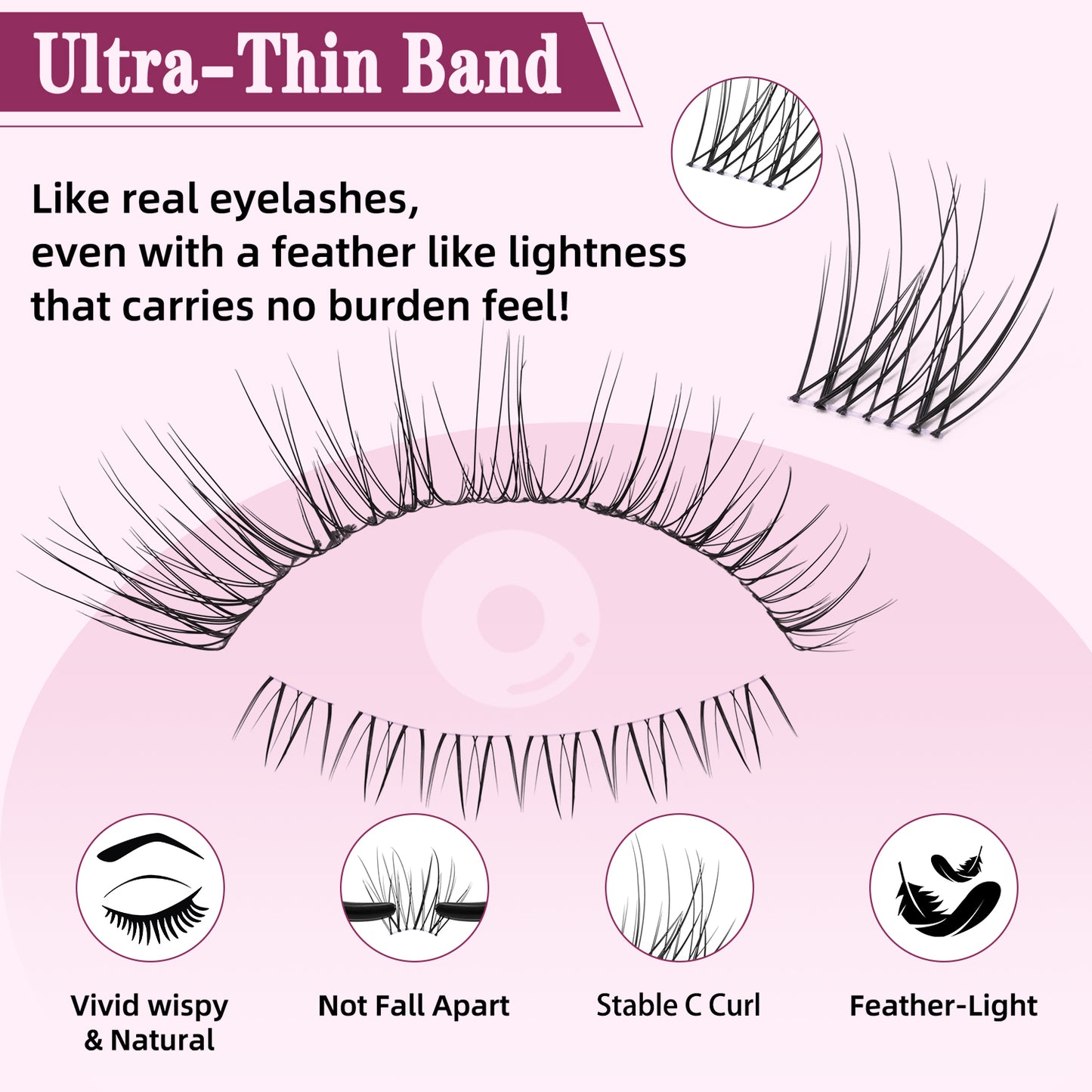 UILULU Natural Lash Clusters 8-18mm with 5mm Bottom Lashes Natural Eye Lashes Wispy Lash Clusters False Eyelash Clusters DIY Eyelash Extensions Individual Cluster Lashes (U18 Lashes Only)