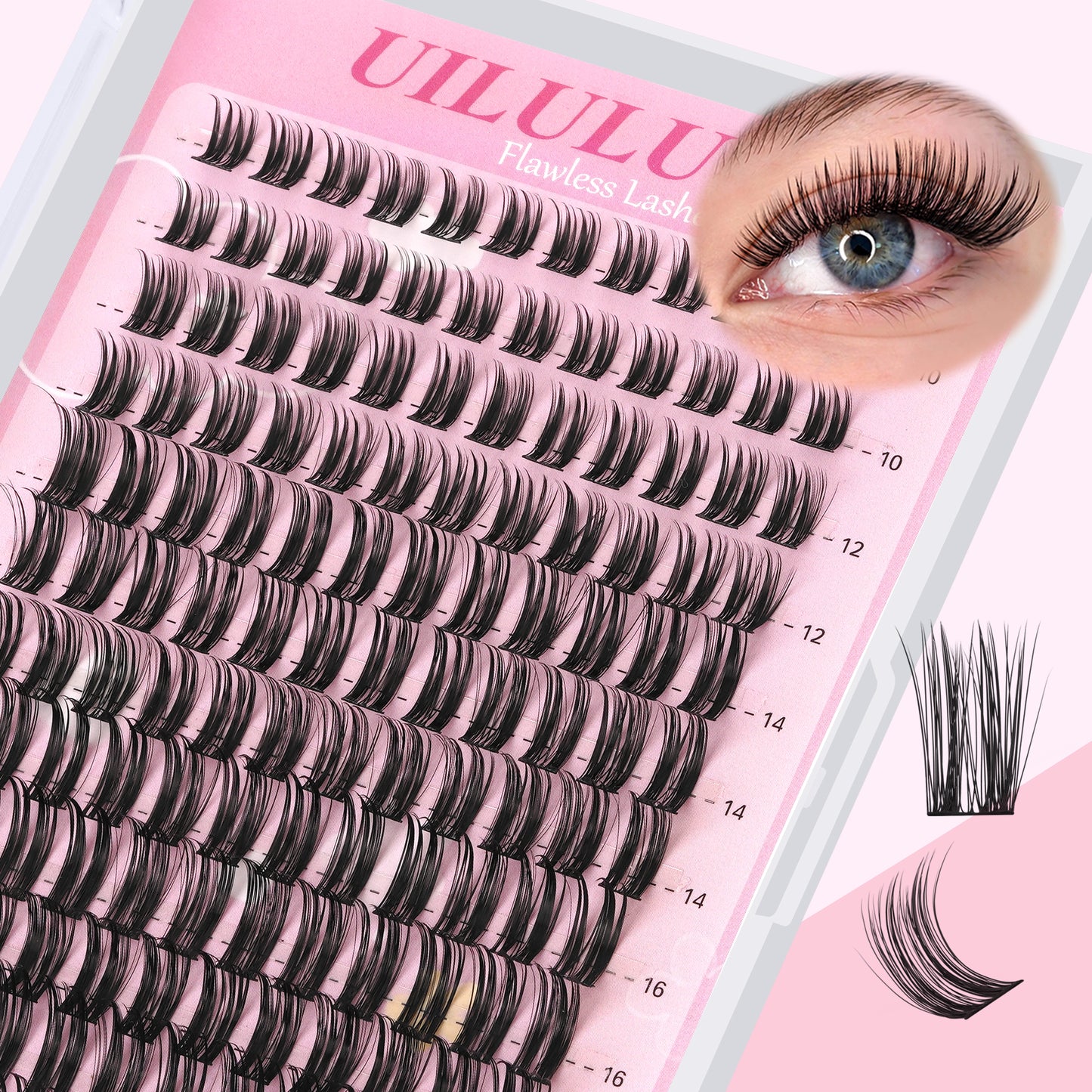Uilulu Lashes Clusters D Curl Fluffy Lash Clusters 0.07D 10-18 MIX 144 Eyelashes Individual Lashes Clusters DIY Lash Extensions at Home False Lashes Wide Band Natural Eye Lash Clusters(U15 Lash Only, 10-18mix)