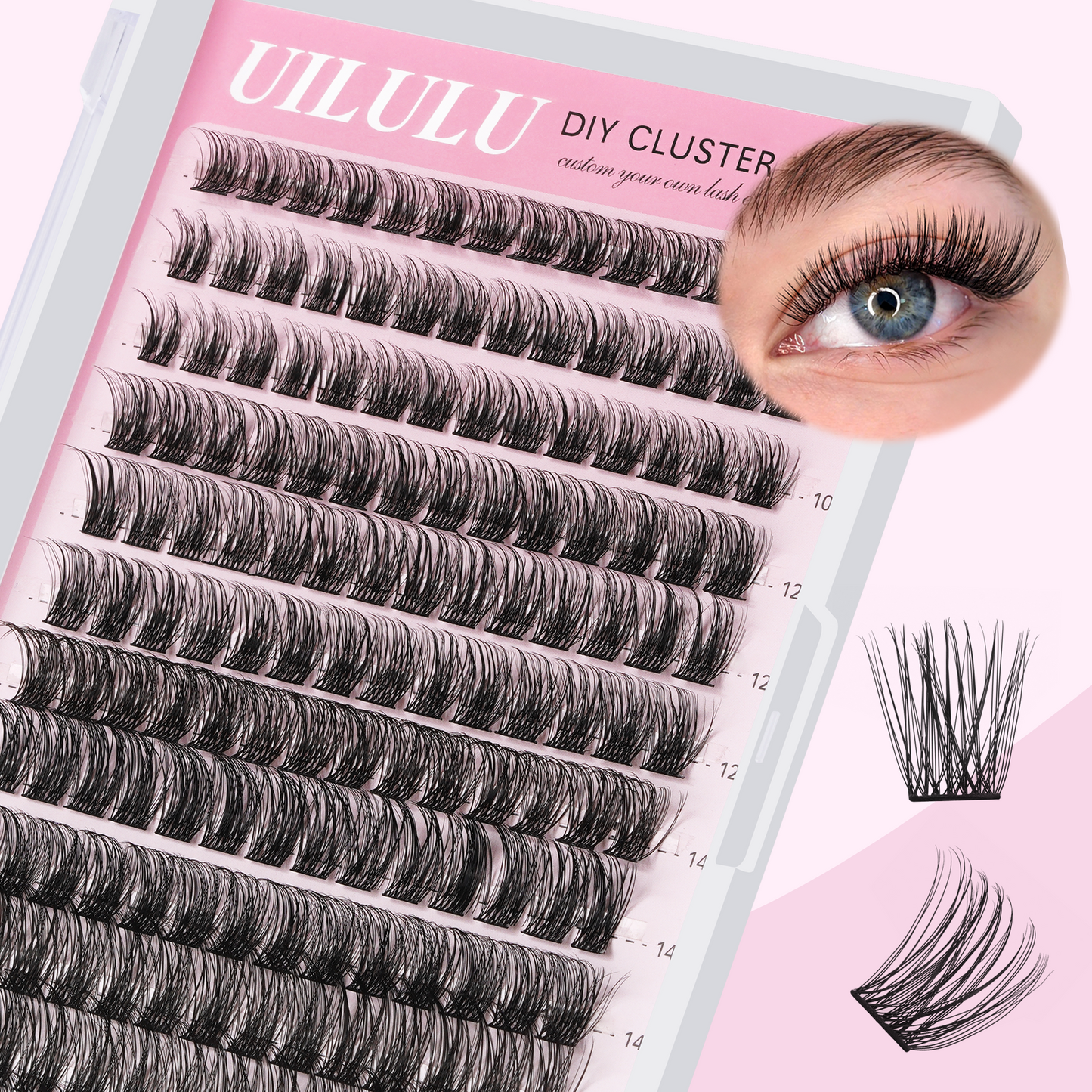 Uilulu Lash Clusters D Curl Fluffy Clusters Lashes 0.07D 10-16 MIX 144 Eyelashes Individual Lashes Clusters DIY Lash Extensions at Home False Lashes Wide Band Natural Eye Lash Clusters(U11 Lash Only, 10-16mix)