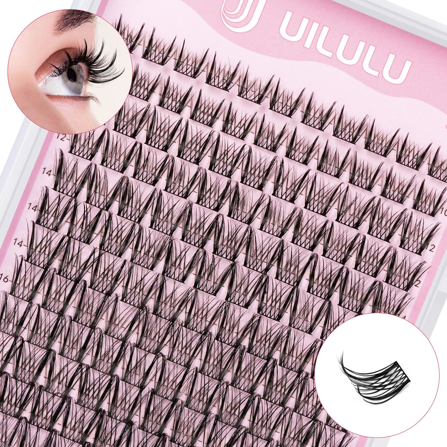 Uilulu Lash Clusters D Curl Wispy Clusters Lashes 0.07D 10-18 MIX 132 Eyelashes Individual Lashes DIY Lash Extensions at Home False Lashes Wide Band Natural Eye Lash Clusters(U09 Lash Only, 10-18mix)