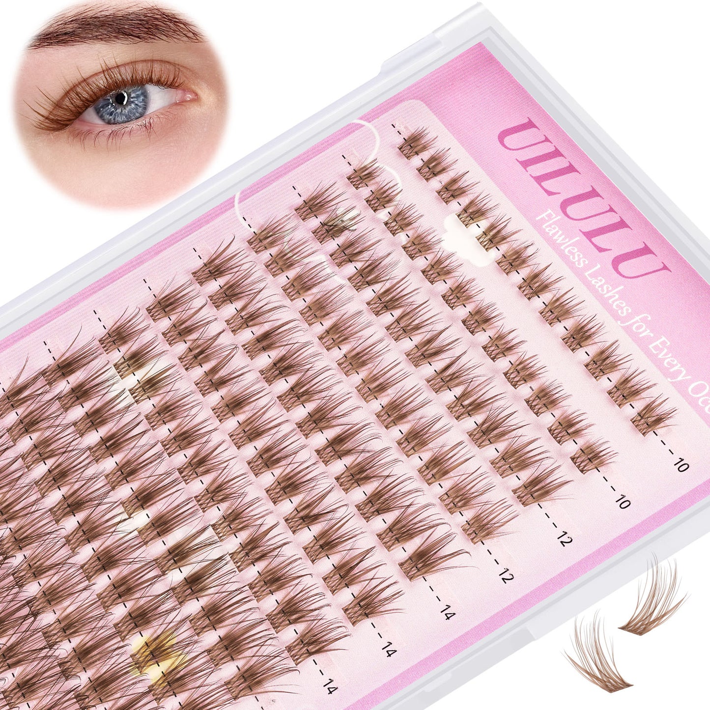 Uilulu Brown Lash Clusters 10-18mm Wispy Lash Clusters DIY Eyelash Extensions Individual Cluster Lashes (U19 Lashes Only, D Curl, 10-18 MIX)