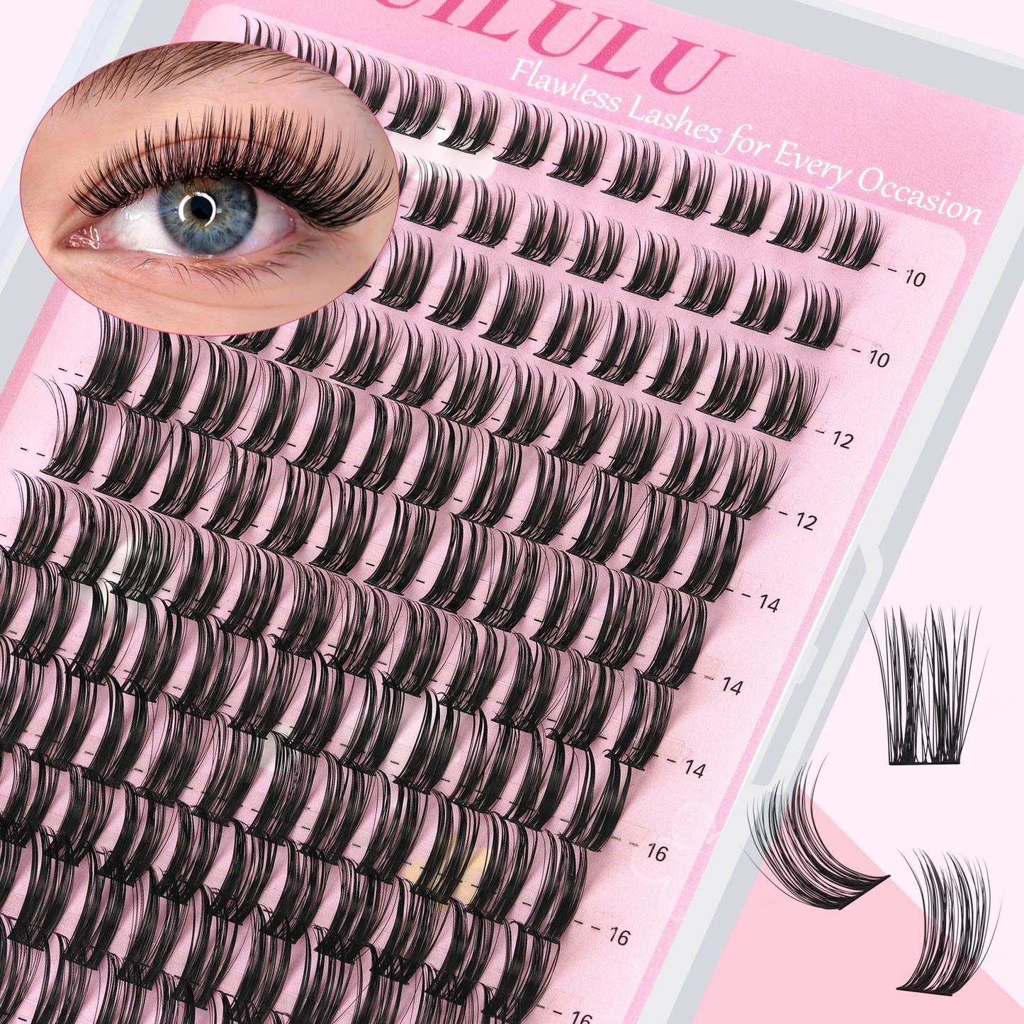 Uilulu Lashes Clusters D Curl Fluffy Lash Clusters 0.07D 10-18 MIX 144 Eyelashes Individual Lashes Clusters DIY Lash Extensions at Home False Lashes Wide Band Natural Eye Lash Clusters(U15 Lash Only, 10-18mix)