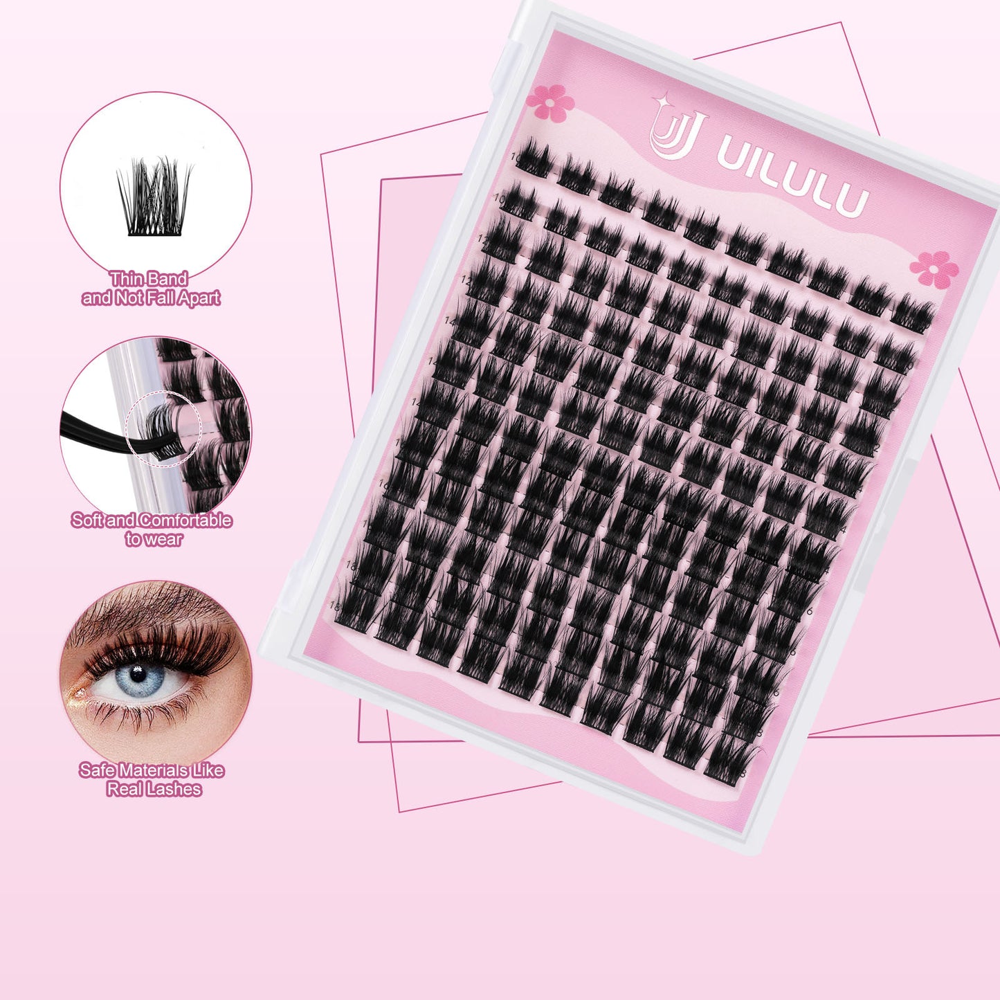 Uilulu Lash Clusters D Curl Fluffy Individual Lashes 0.07D 10-18 MIX 120 Eyelashes Clusters Lashes DIY Lash Extensions at Home False Lashes Wide Band Wispy Eye Lash Clusters(U05 Lash Only, 10-18mix)