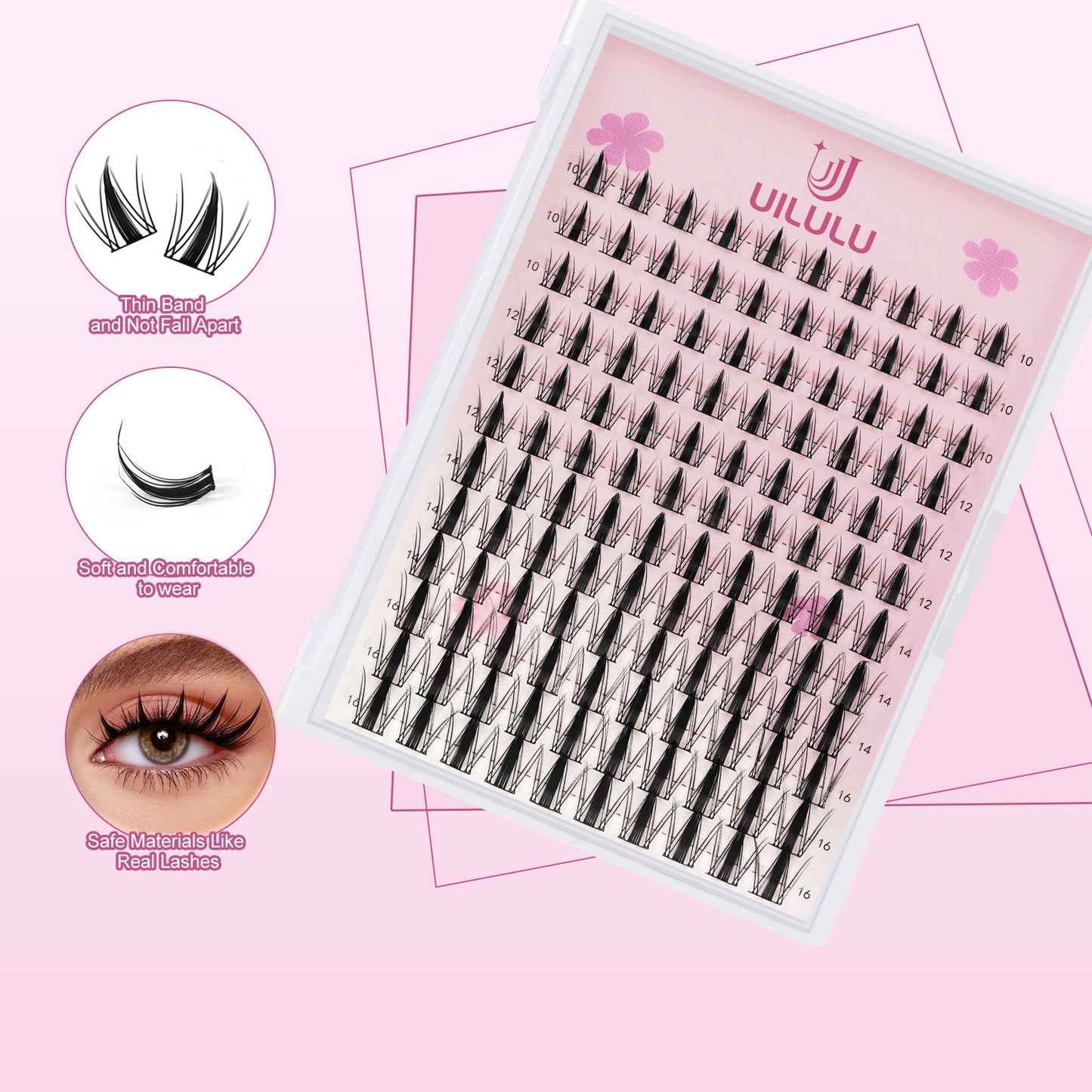 Uilulu Lash Clusters D Curl Clusters Lashes 0.07D 10-16 MIX 120 Eyelashes Individual Lashes DIY Lash Extensions at Home False Lashes Wide Band Anime Eye Lash Clusters(U07 Lash Only, 10-16mix)