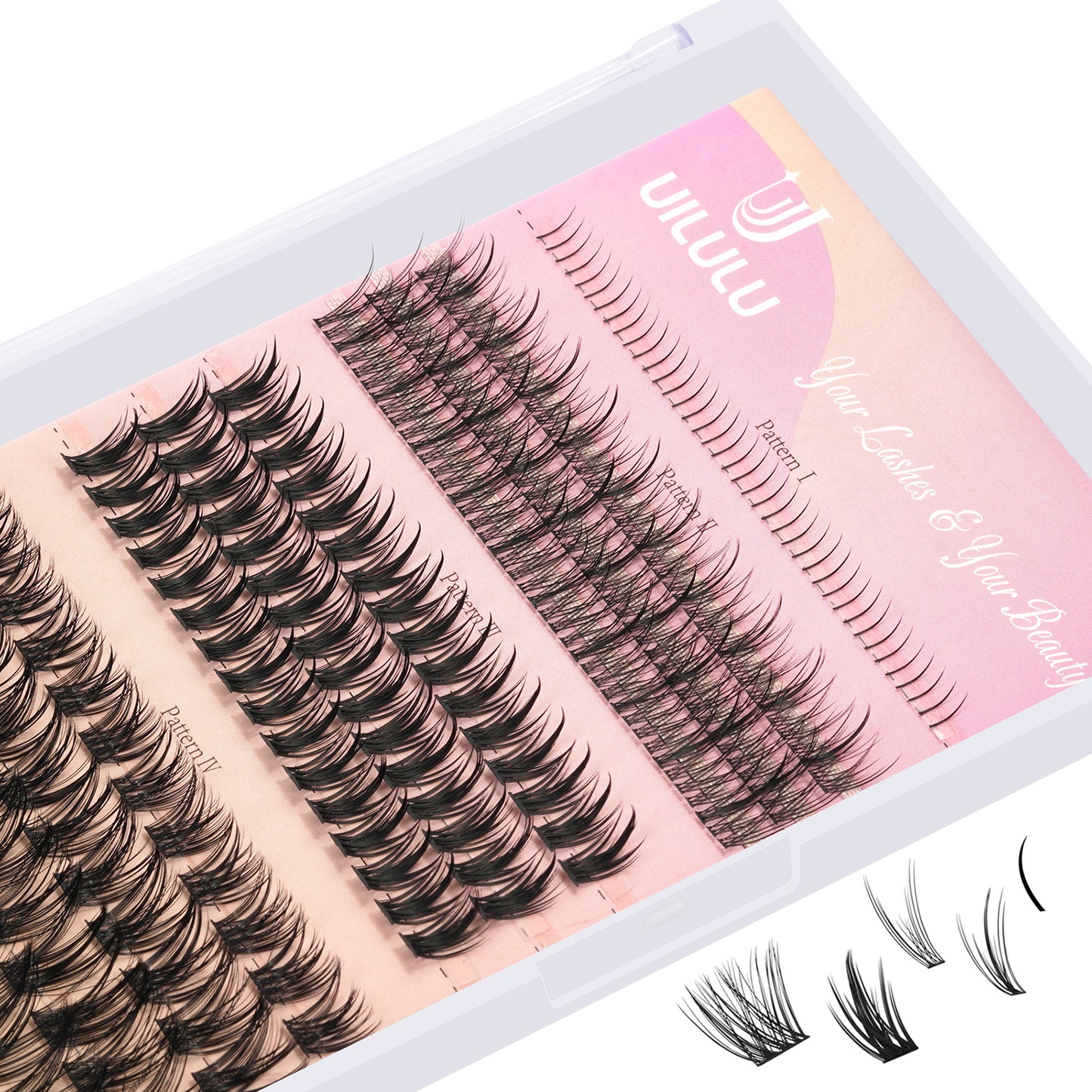 UILULU DIY Cluster Lashes 4 Styles In One Individual Natural Lashes Clusters With Bottom Lashes, False Eyelashes Manga Lash Clusters At Home Lash Extensions (U01-4in1, 5-16MM Lash Only)