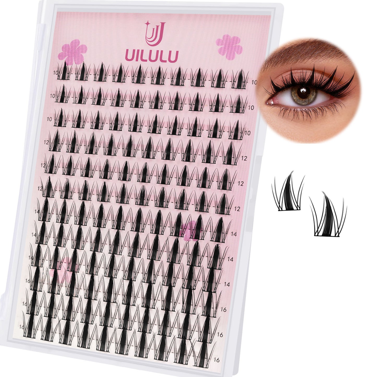 Uilulu Lash Clusters D Curl Clusters Lashes 0.07D 10-16 MIX 120 Eyelashes Individual Lashes DIY Lash Extensions at Home False Lashes Wide Band Anime Eye Lash Clusters(U07 Lash Only, 10-16mix)