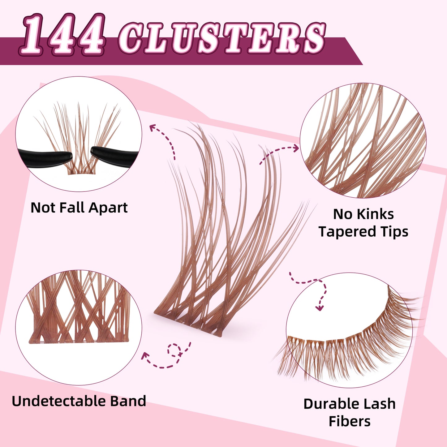 Uilulu Brown Lash Clusters 10-18mm Wispy Lash Clusters DIY Eyelash Extensions Individual Cluster Lashes (U19 Lashes Only, D Curl, 10-18 MIX)