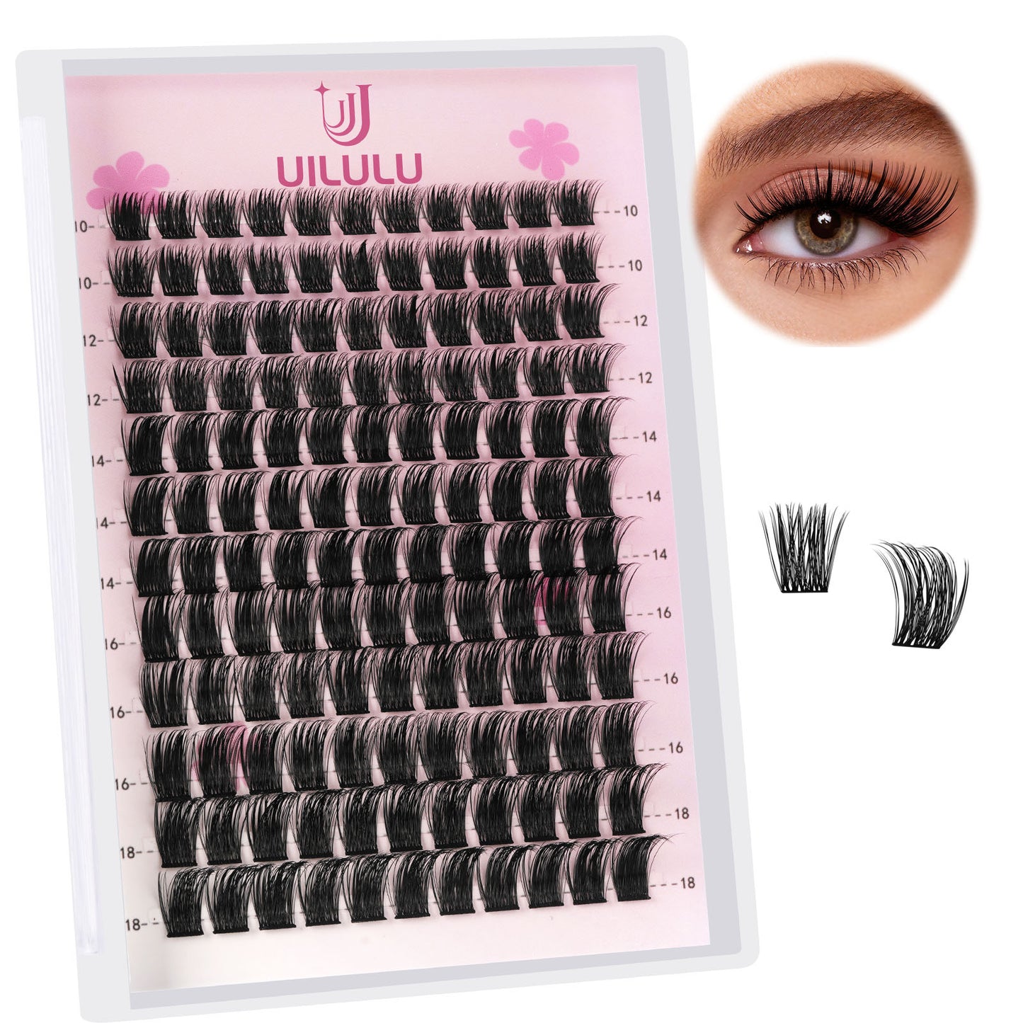 Uilulu Lash Clusters D Curl Fluffy Clusters Lashes 0.07D 10-18 MIX 132 Eyelashes Individual Lashes DIY Lash Extensions at Home False Lashes Wide Band Wispy Eye Lash Clusters(U08 Lash Only, 10-18mix)
