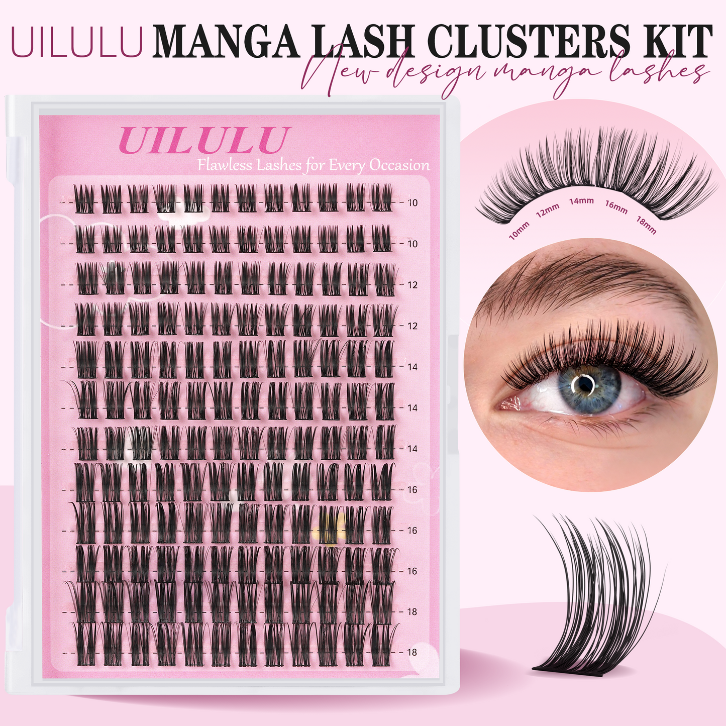 Uilulu Lashes Clusters D Curl Fluffy Lash Clusters 0.07D 10-18 MIX 144 Eyelashes Individual Lashes Clusters DIY Lash Extensions at Home False Lashes Wide Band Natural Eye Lash Clusters(U15 Lash Only, 10-18mix)