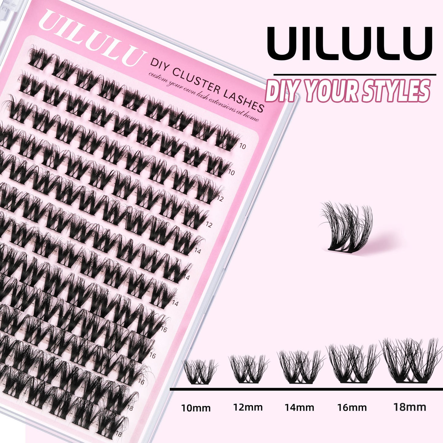 Uilulu Lash Clusters D Curl Fluffy Clusters Lashes 0.07D 10-18 MIX 108 Eyelashes Individual Lashes DIY Lash Extensions at Home False Lashes Wide Band Natural Eye Lash Clusters(U10 Lash Only, 10-18mix)