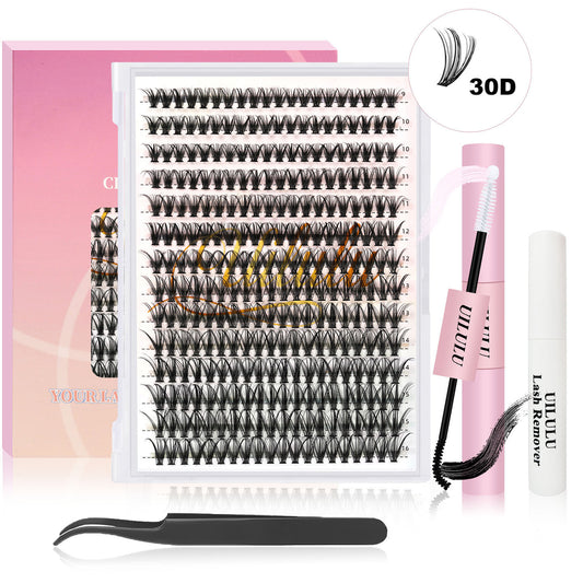 UILULU DIY Lash Extension Kit 280pcs Individual Lashes Clusters D Curl Lash Clusters, Lash Kit with Lash Bond and Seal, Remover, Lash Tweezers (30D-0.07D-9-16MM Kit)