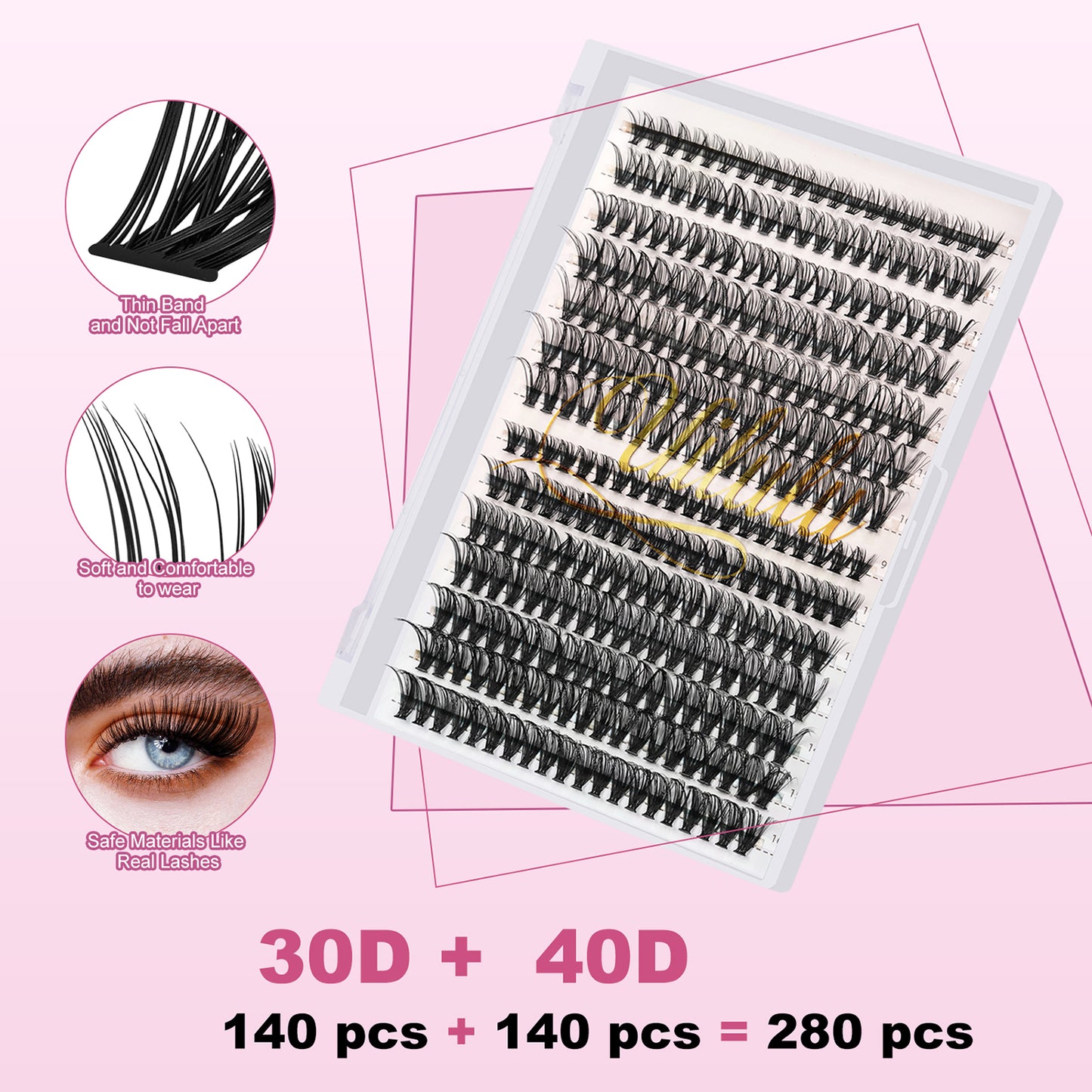 UILULU DIY Cluster Lashes 280pcs Individual 30D+40D Natural Lashes Clusters D Curl Eyelash Extension, False Eyelashes Lash Clusters At Home Lash Extensions (30D+40D-0.07D-9-16MM Lash Only)