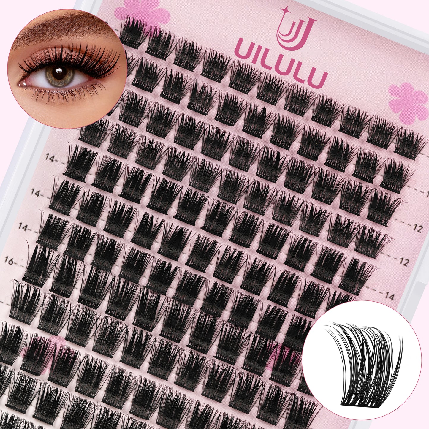 Uilulu Lash Clusters D Curl Fluffy Clusters Lashes 0.07D 10-18 MIX 132 Eyelashes Individual Lashes DIY Lash Extensions at Home False Lashes Wide Band Wispy Eye Lash Clusters(U08 Lash Only, 10-18mix)