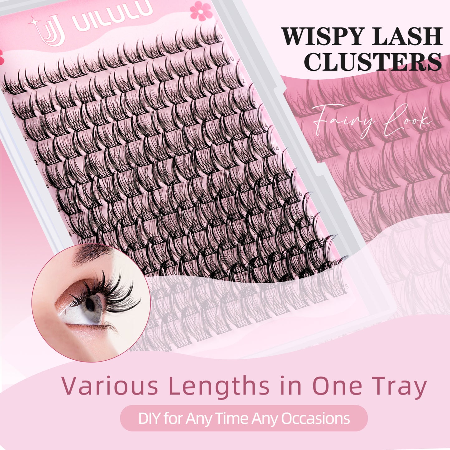 Uilulu Lash Clusters D Curl Wispy Clusters Lashes 0.07D 10-18 MIX 132 Eyelashes Individual Lashes DIY Lash Extensions at Home False Lashes Wide Band Natural Eye Lash Clusters(U09 Lash Only, 10-18mix)