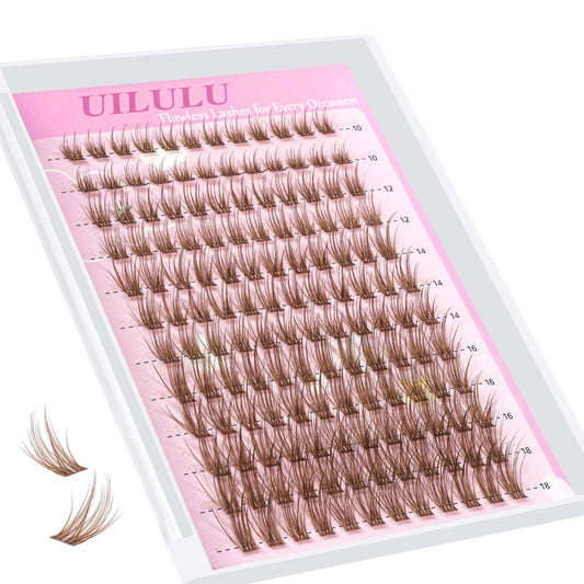 Uilulu Brown Lash Clusters 10-18mm Wispy Lash Clusters DIY Eyelash Extensions Individual Cluster Lashes (U19 Lashes Only, D Curl, 10-18 MIX)