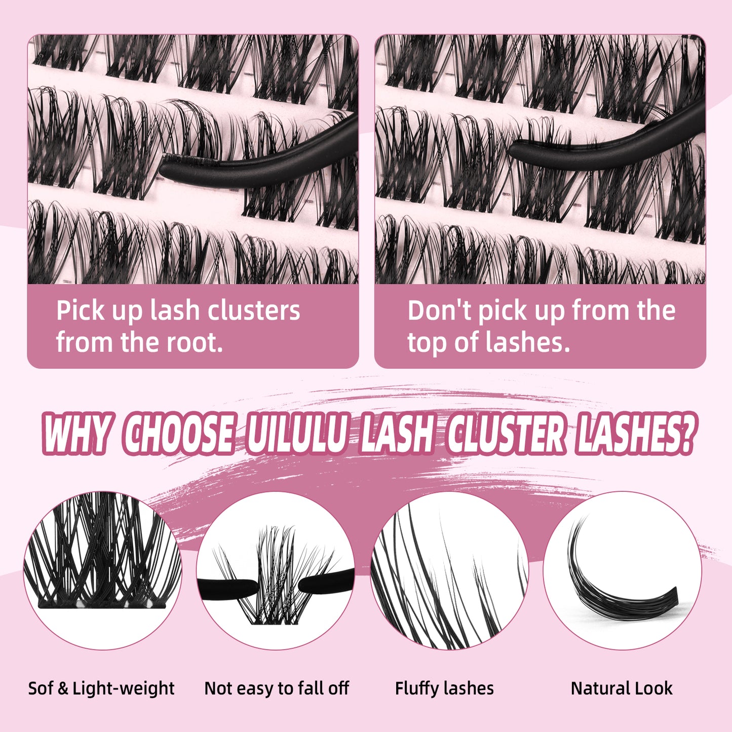 Uilulu Lash Clusters D Curl Invisible Band Clusters Lashes 0.07D 10-18 MIX 144 Eyelashes Individual Lashes DIY Lash Extensions at Home False Lashes Wide Band Wispy Eye Lash Clusters(U06 Lash Only, 10-18mix)