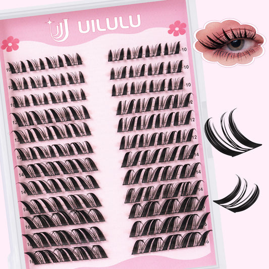 UILULU Manga Fairy Lash Clusters 10–16mm–Anime FoxEye D Curl Eyelash Clusters (Left & Right WideSpan)–DIY Wet Look Lash Extensions–Individual Fake Lashes (U29 Lashes Only)
