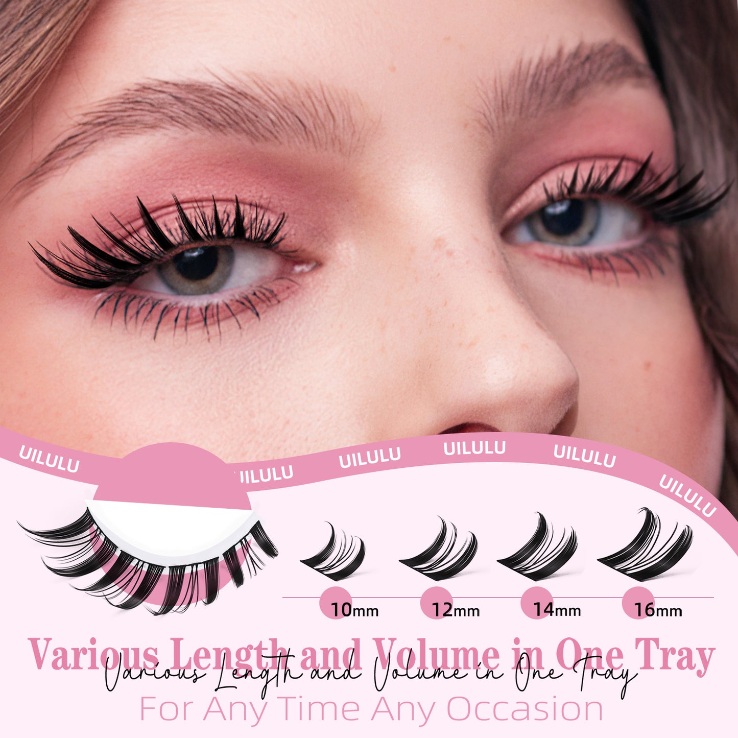 UILULU Manga Fairy Lash Clusters 10–16mm–Anime FoxEye D Curl Eyelash Clusters (Left & Right WideSpan)–DIY Wet Look Lash Extensions–Individual Fake Lashes (U29 Lashes Only)