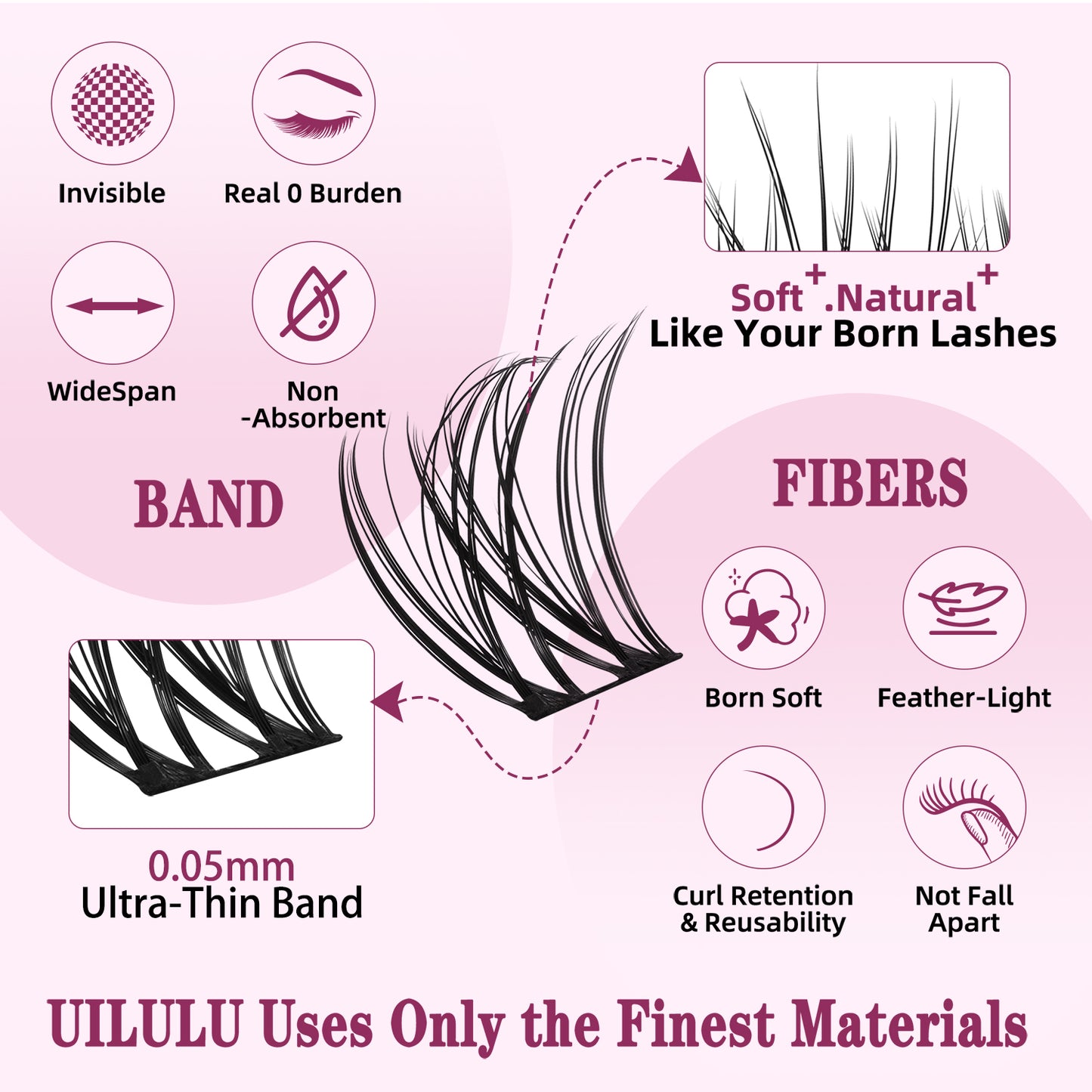 UILULU Natural Lash Clusters 10-18mm Mix D Curl DIY Extension Eye Natural Lashes False Wispy EyeLash Cluster (U26 Eyelashes Only)