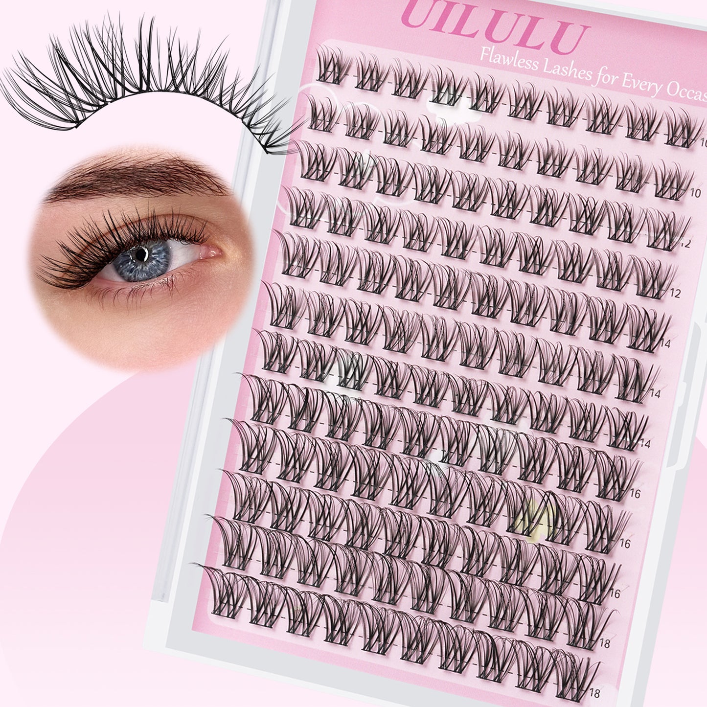 UILULU Natural Lash Clusters 10-18mm Mix D Curl DIY Extension Eye Natural Lashes False Wispy EyeLash Cluster (U26 Eyelashes Only)