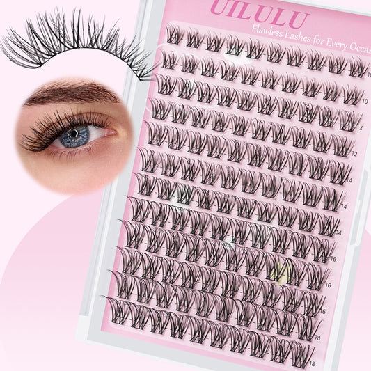 UILULU Natural Lash Clusters 10-18mm Mix D Curl DIY Extension Eye Natural Lashes False Wispy EyeLash Cluster (U26 Eyelashes Only)