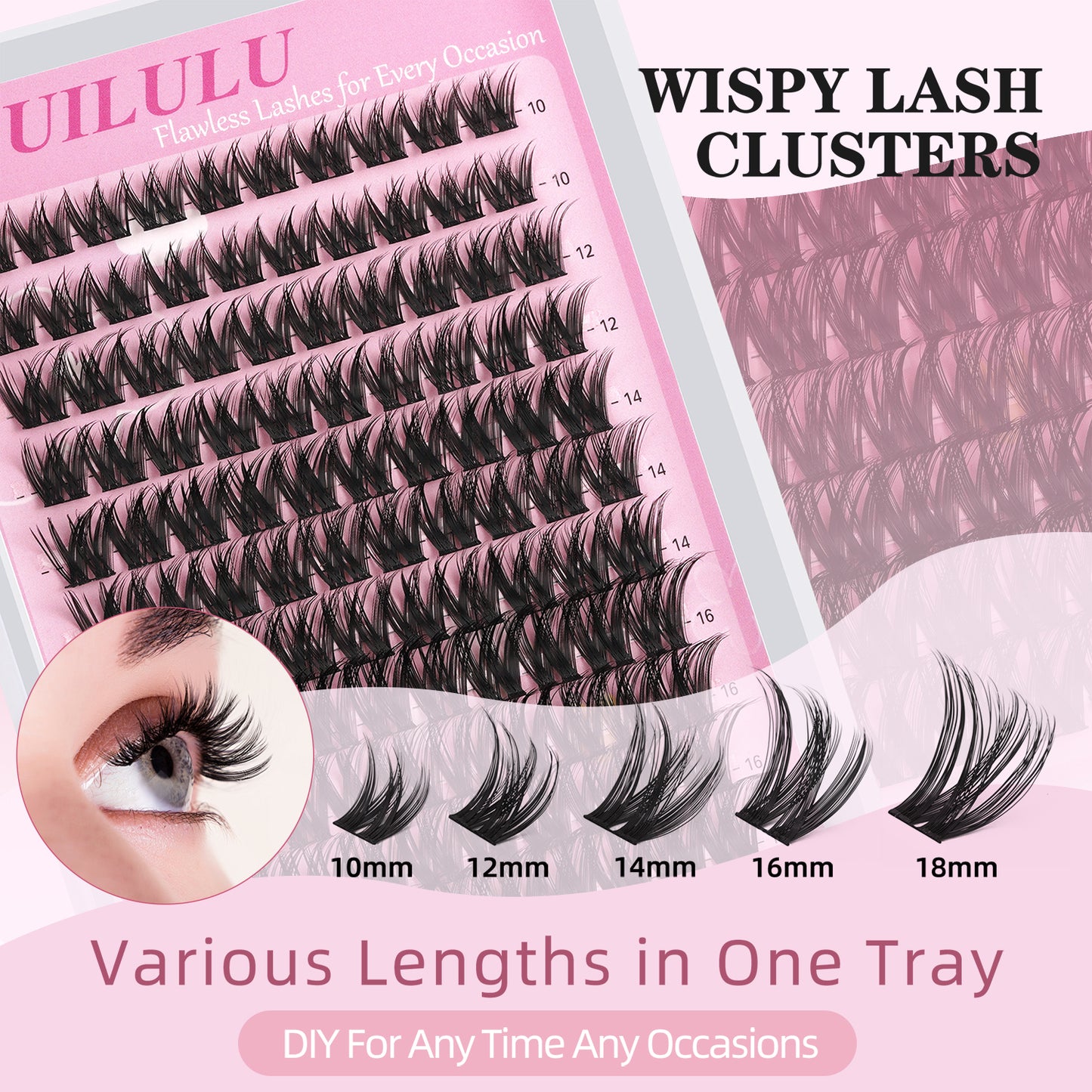 UILULU Lash Clusters 10-18mm Mix D Curl Eye Lashes Wispy Lash Clusters False Eyelash Clusters DIY Eyelash Extensions Individual Cluster Lashes (U13 Lashes Only)