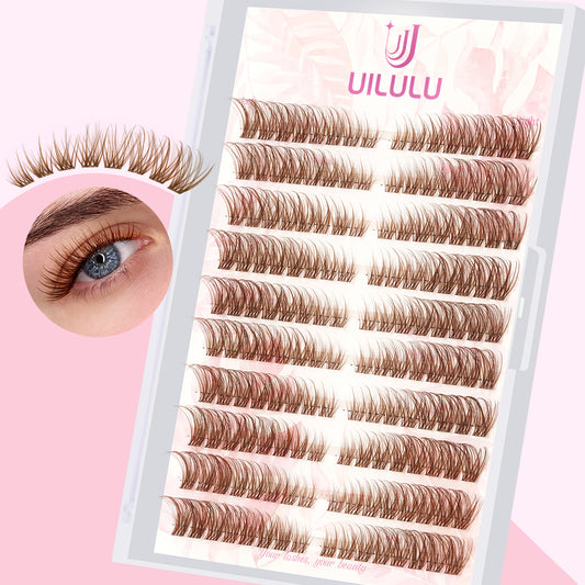 UILULU Brown Lash Clusters Natural Lash Extensions Wispy Eyelash Clusters 160pcs D Curl Left&Right Cluster Eyelashes Extensions Individual Cluster Lashes (U16 Lashes Only)