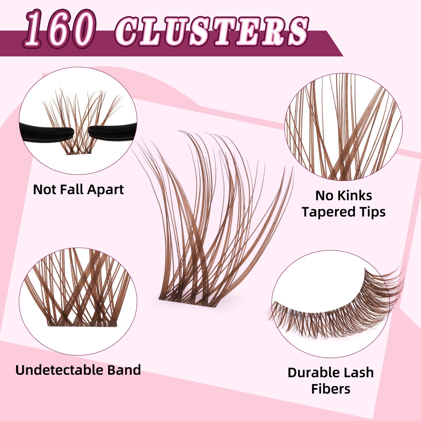 UILULU Brown Lash Clusters Kit Natural Lashes Extensions Wispy Eyelash Cluster 160pcs D Curl Left&Right with Bond & Seal, Glue Remover, Tweezers(U16)