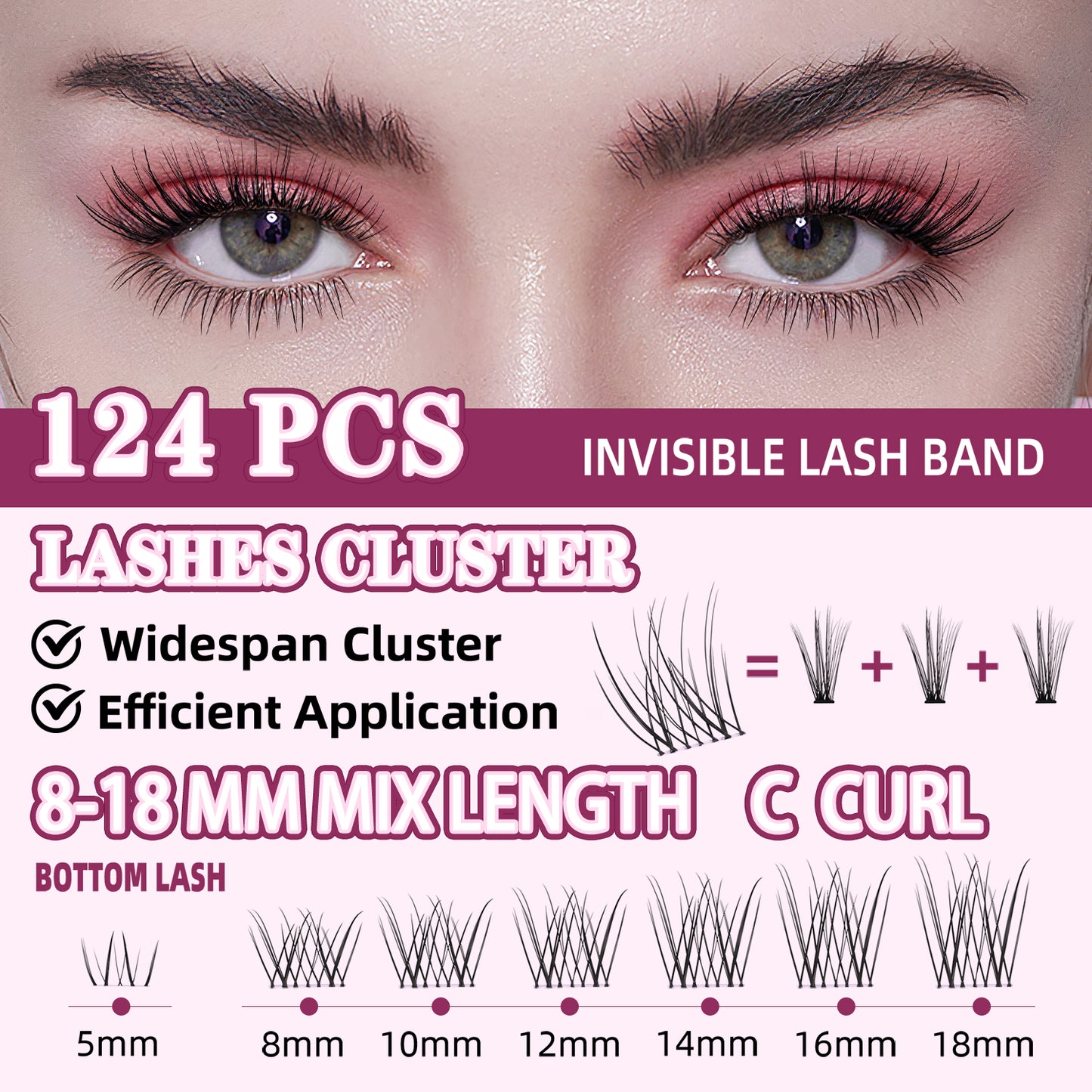 UILULU Natural Lash Clusters Kit 8-18mm with 5mm Bottom Lashes Natural Eye Lashes Wispy Lash Clusters False Eyelash Clusters DIY Lash Extension Kit with Bond & Seal Glue Remover Tweezers(U18 Lash Kit)