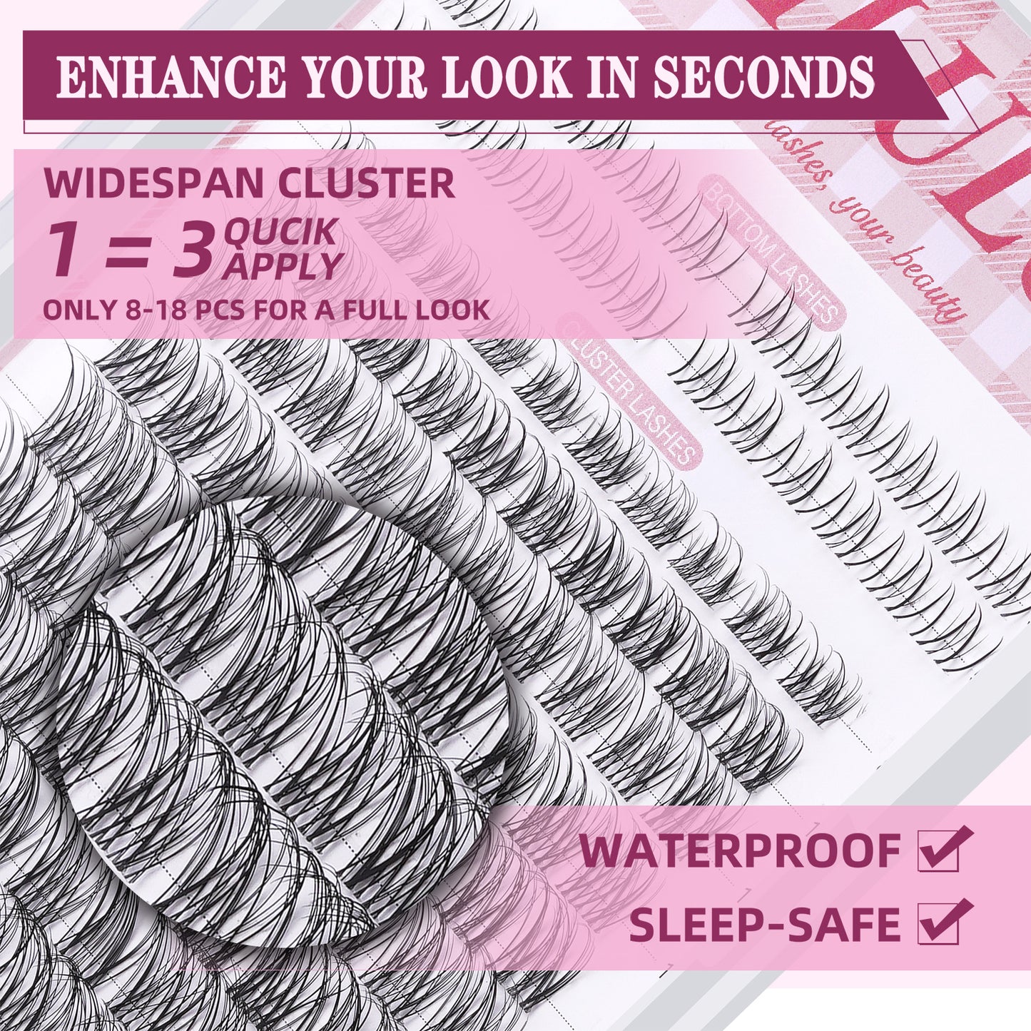 UILULU Natural Lash Clusters 8-18mm with 5mm Bottom Lashes Natural Eye Lashes Wispy Lash Clusters False Eyelash Clusters DIY Eyelash Extensions Individual Cluster Lashes (U18 Lashes Only)