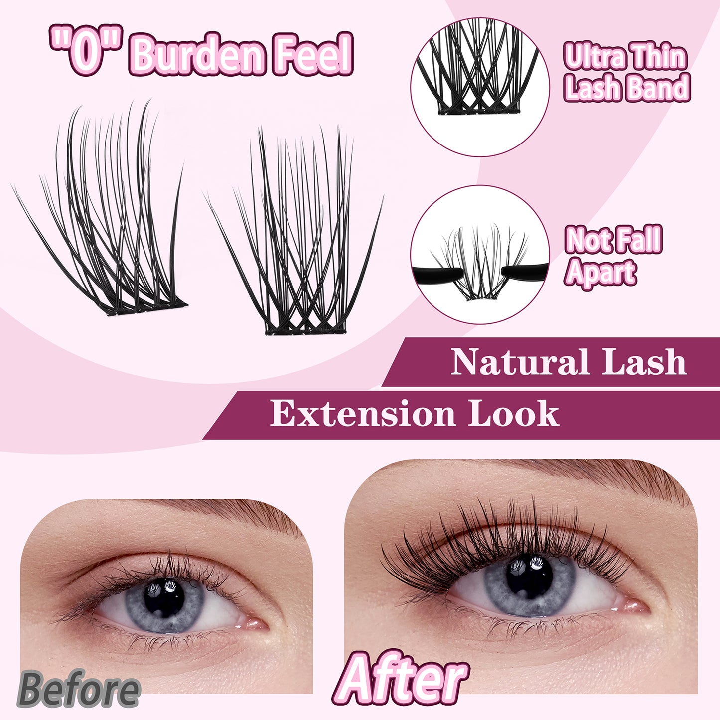 UILULU Natural Lash Clusters 10-18mm Mix D Curl Eye Lashes Wispy Lash Clusters False Eyelash Clusters DIY Eyelash Extensions Individual Cluster Lashes (U14 Lashes Only)