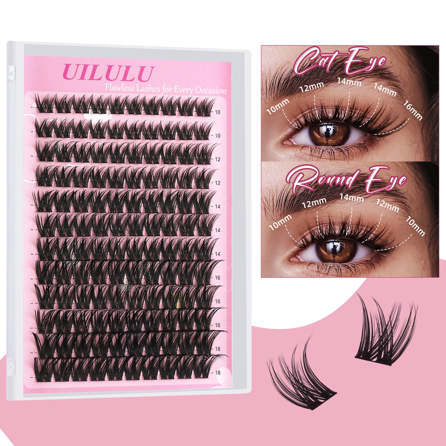 UILULU Lash Clusters 10-18mm Mix D Curl Eye Lashes Wispy Lash Clusters False Eyelash Clusters DIY Eyelash Extensions Individual Cluster Lashes (U13 Lashes Only)