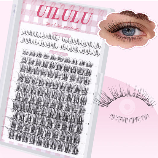 UILULU Natural Lash Clusters 8-18mm with 5mm Bottom Lashes Natural Eye Lashes Wispy Lash Clusters False Eyelash Clusters DIY Eyelash Extensions Individual Cluster Lashes (U18 Lashes Only)