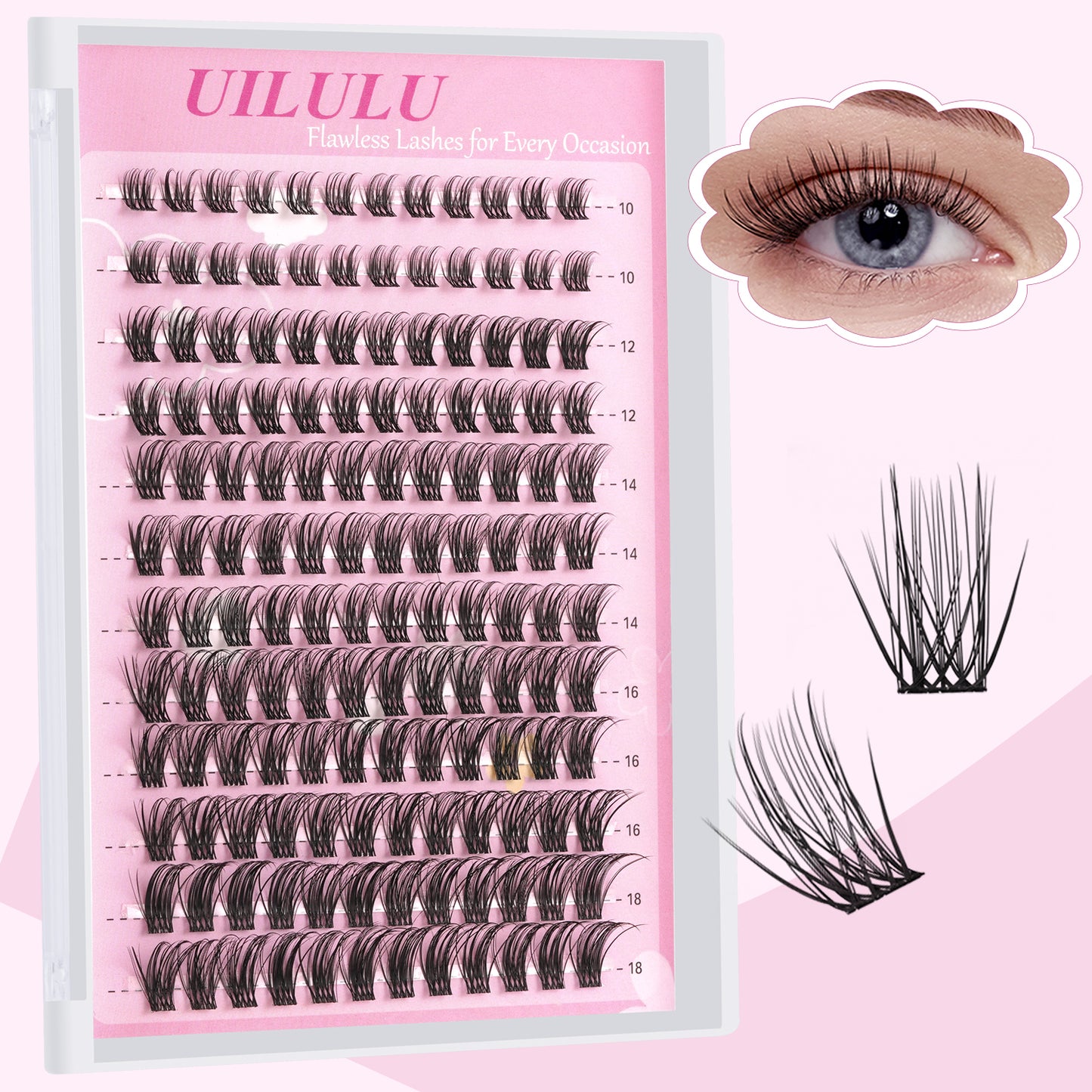 UILULU Natural Lash Clusters 10-18mm Mix D Curl Eye Lashes Wispy Lash Clusters False Eyelash Clusters DIY Eyelash Extensions Individual Cluster Lashes (U14 Lashes Only)