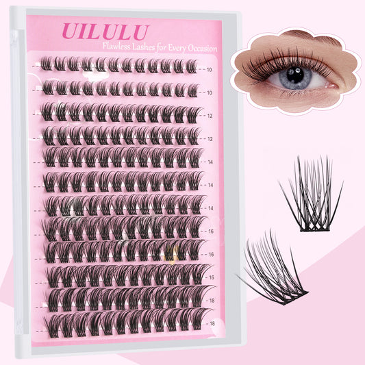 UILULU Natural Lash Clusters 10-18mm Mix D Curl Eye Lashes Wispy Lash Clusters False Eyelash Clusters DIY Eyelash Extensions Individual Cluster Lashes (U14 Lashes Only)