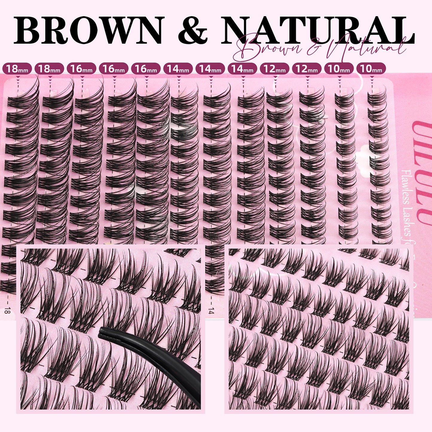 UILULU Natural Lash Clusters 10-18mm Mix D Curl Eye Lashes Wispy Lash Clusters False Eyelash Clusters DIY Eyelash Extensions Individual Cluster Lashes (U14 Lashes Only)