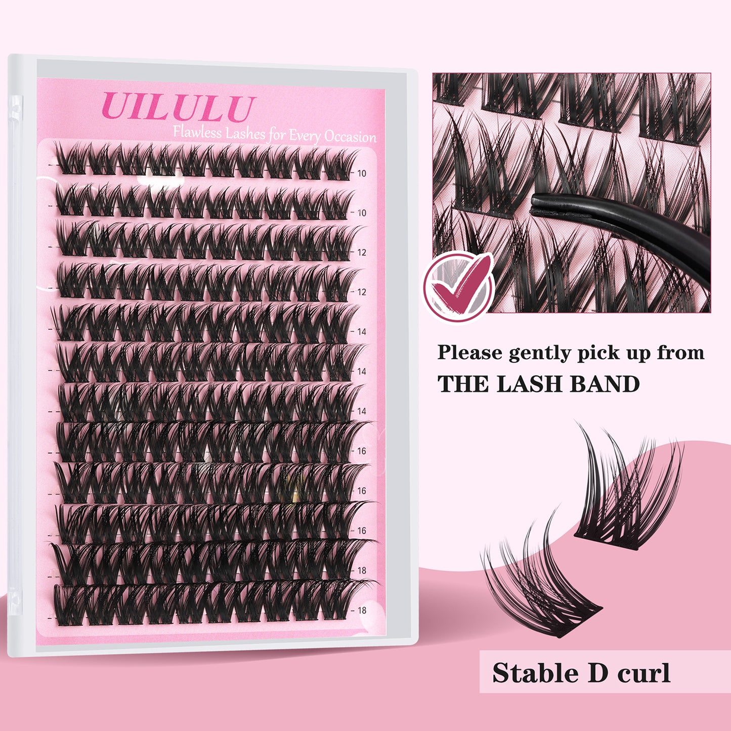 UILULU Wispy Lash Clusters Kit 10-18mm Mix D Curl Eye Lashes Wispy Lash Cluster False Eyelash Clusters DIY Lash Extension Kit with Lash Bond & Seal, Lash Glue Remover, Lash Tweezers(U13 Lash Kit)