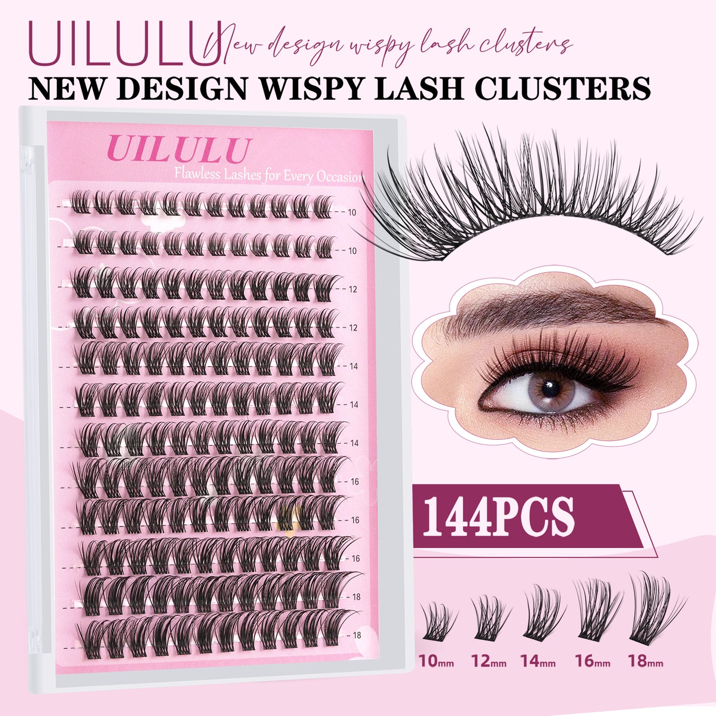 UILULU Natural Lash Clusters 10-18mm Mix D Curl Eye Lashes Wispy Lash Clusters False Eyelash Clusters DIY Eyelash Extensions Individual Cluster Lashes (U14 Lashes Only)